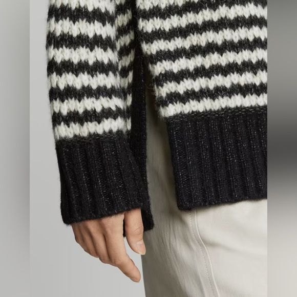 EUC Everyone Cloud Black & White Striped Turtleneck Sweater Merino Wool Alpaca - Picture 4 of 11